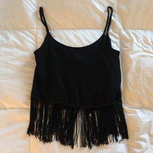 Mystic Open Back Fringe Black Festival Tank Top
